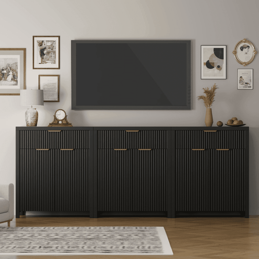 GIKPAL Storage Cabinet with Drawer Set of 3, Sideboard Buffet Cabinet with Adjustable Shelves, Black TV Stand for Living Room, Accent Entryway Cabinet for Kitchen Dining Room