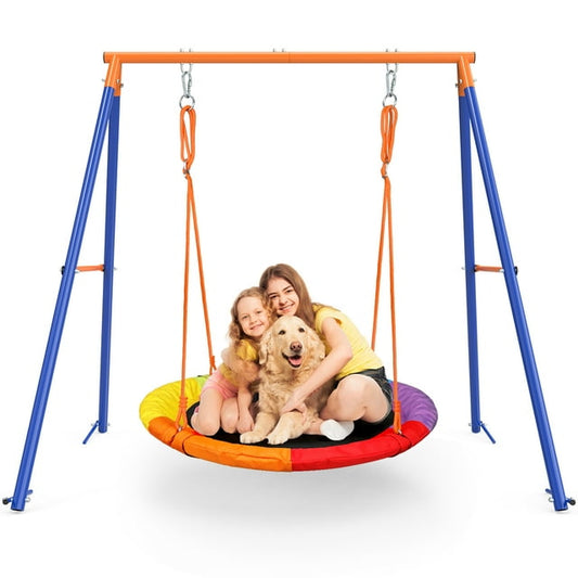 GIKPAL Swing Sets for Outside 440lbs Kids Swing Set with 1 40" Saucer Tree Swing & 1 Heavy Duty A-Frame Metal Swing Stand