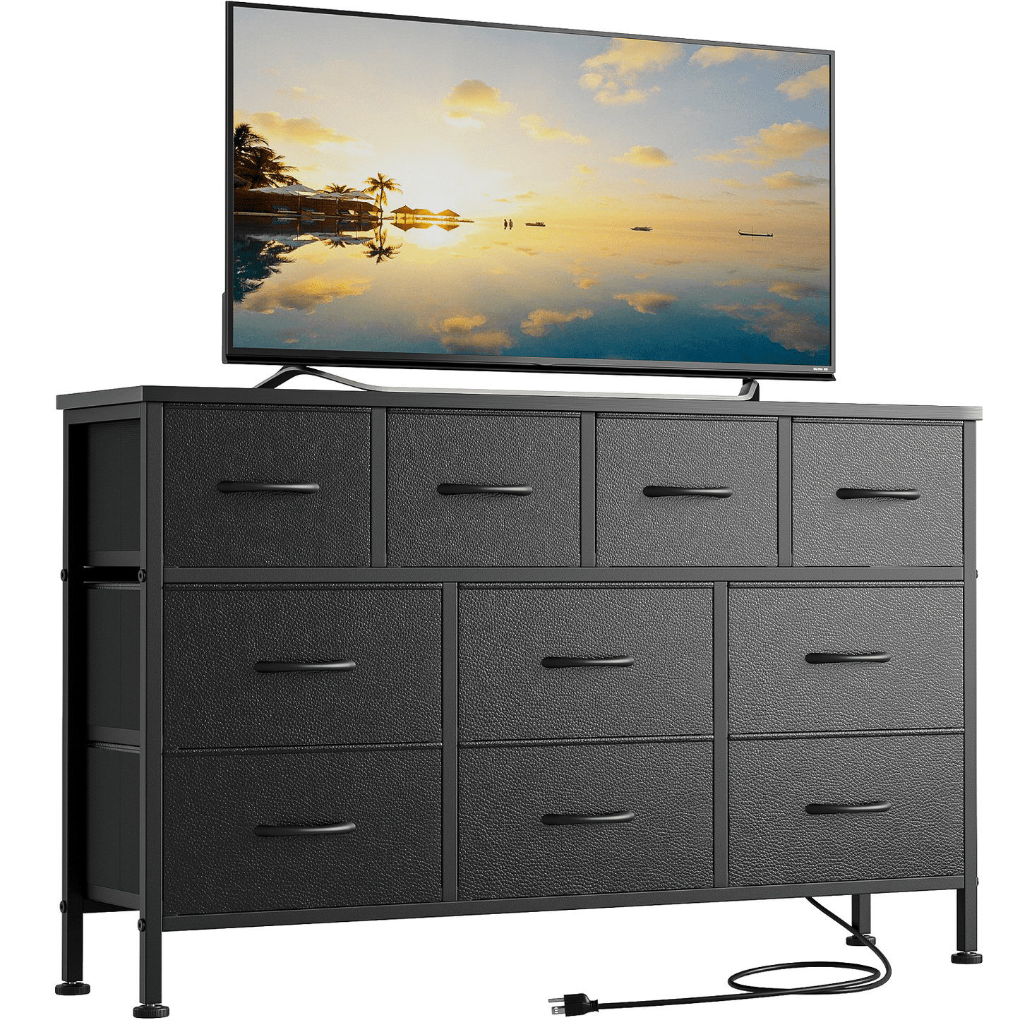 GIKPAL TV Stand with 10 Drawers Dresser and Power Outlet for TVs up to 50", Black