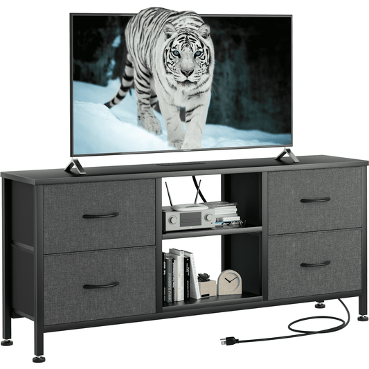 GIKPAL 4 Drawers Dresser TV Stand, Dressers for Bedroom Chest of Drawers with Charging Station for TVs up to 50", Gray