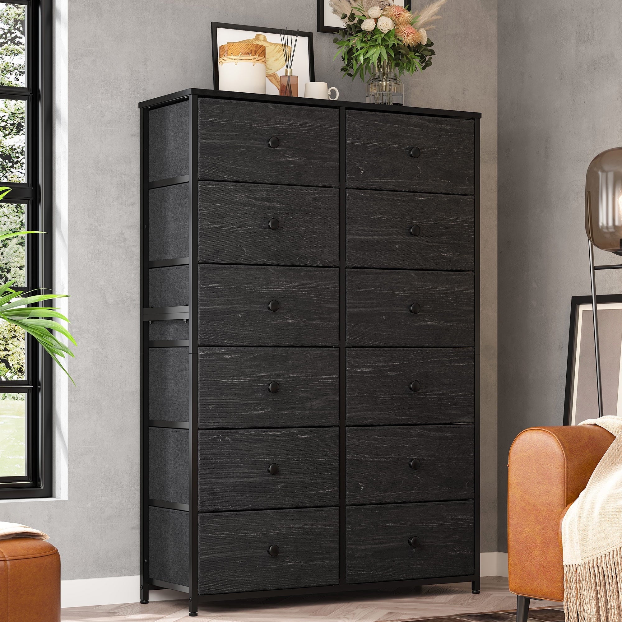GIKPAL Tall Dresser for Bedroom 12 Drawer Black Dresser Fabric Chest o – onmeus