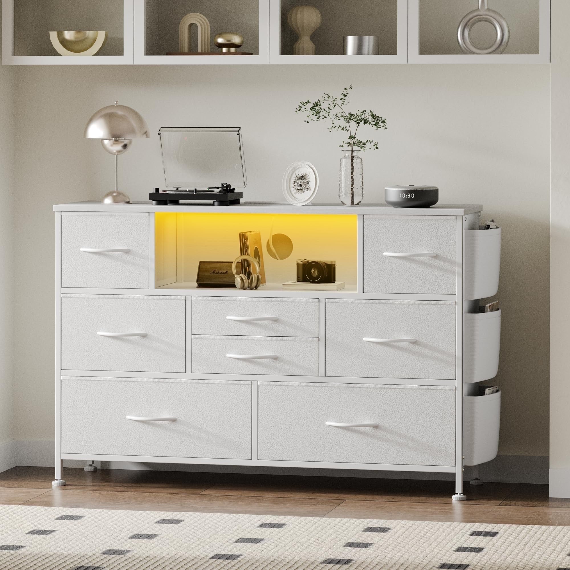 GIKPAL Dresser with Power Outlets and LED Lights, 5 Drawers Dresser wi