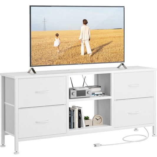 GIKPAL White Dresser TV Stand for TVs up to 50" TV stand dressers for bedrooms with 4 drawers, Modern TV Stand Dresser