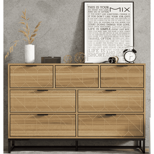 Lulive 7 Drawers Dresser Cabinet for Bedroom, Modern Dresser Wood Storage Cabinet with Metal Leg and Handle, Chest of Drawers Living Room with Brown Wood Finish Drawer