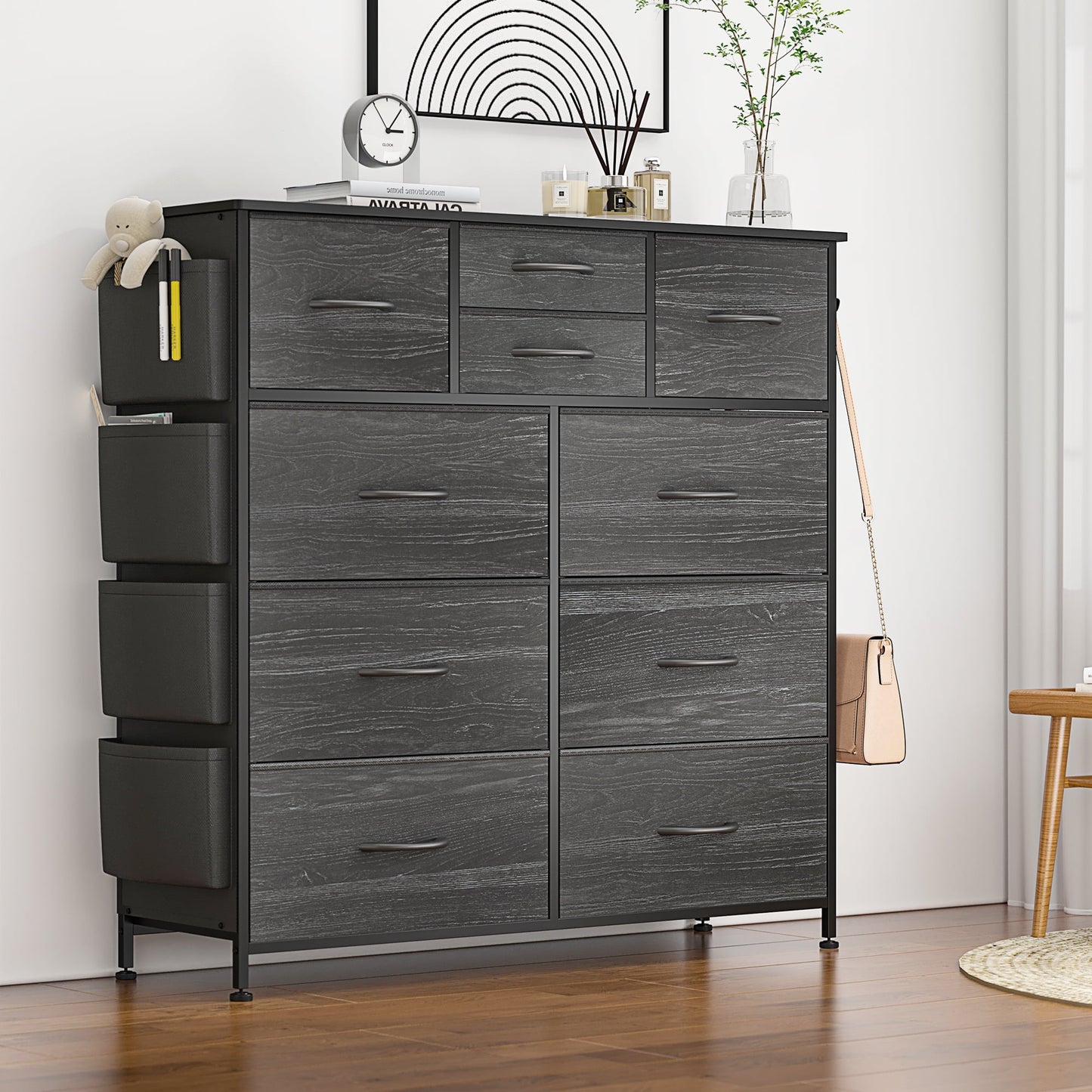 Lulive Black Dresser for Bedroom with 12 Drawers Tall Dresser Chest of Drawers White Dresser with Side Pockets Storage for Closet Living Room Hallway