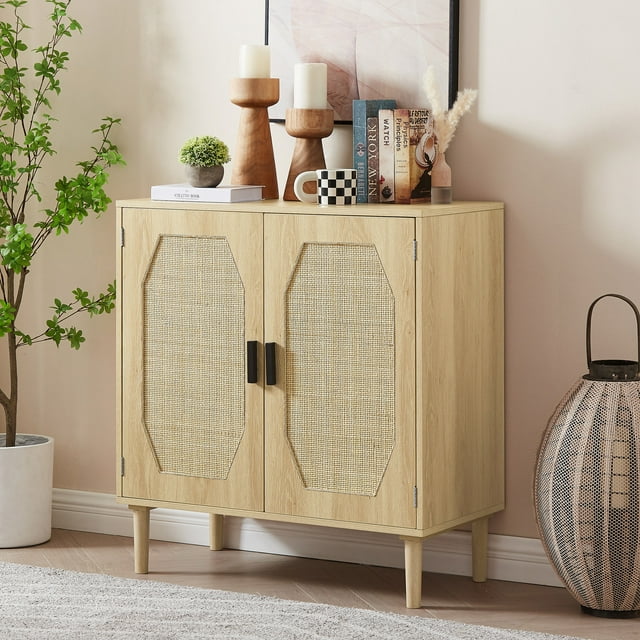 Lulive Kitchen Storage Cabinets with Rattan Decorative Doors, Buffets, Dining Rooms, Hallways, Cabinet Console Tables, Natural