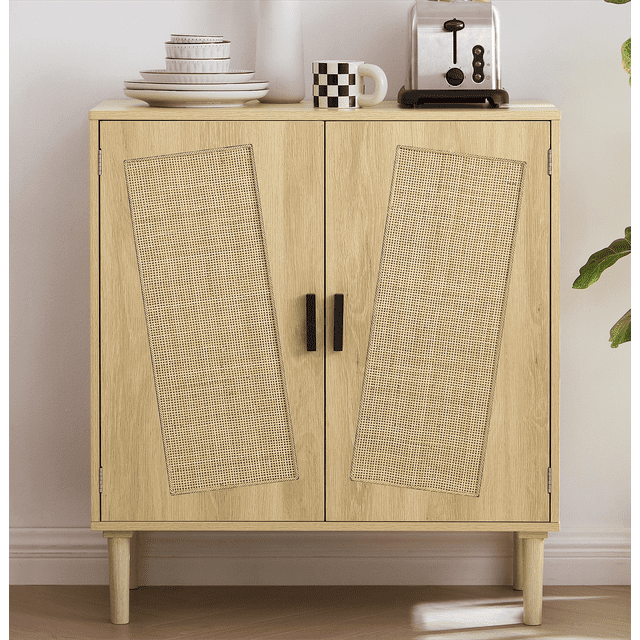 Lulive Kitchen Storage Cabinets with Rattan Decorative Doors, Buffets, Wine Cabinets, Hallways, and Cabinet Console Tables, Natural