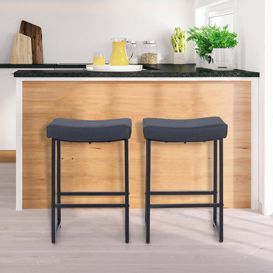 YaFiti 24 Inch Counter Height Bar Stools Saddle Seat Faux Leather Backless Stools Chairs Set of 2 for Kitchen, Black