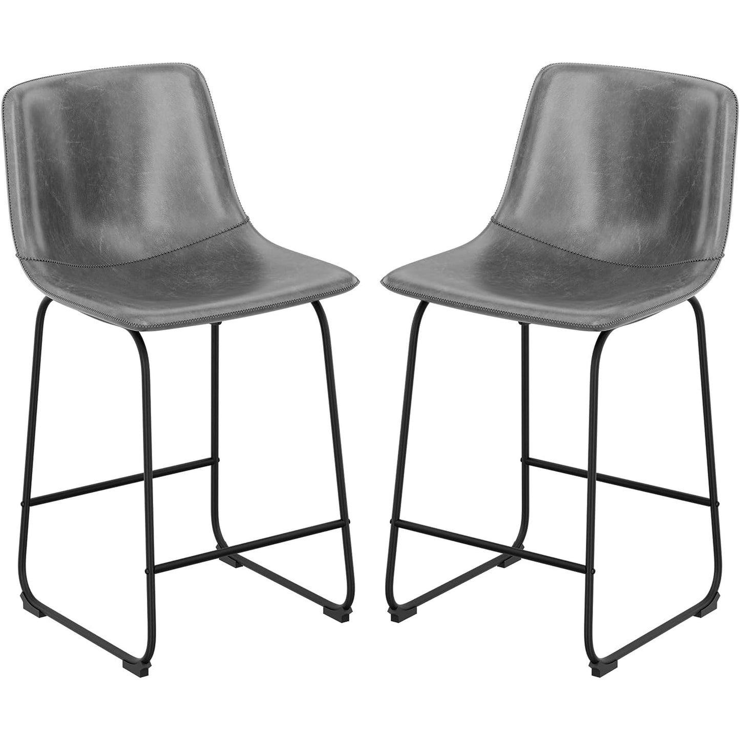 YaFiti Barstools 26'' PU Leather Counter Height Bar Stools Set of 2 with Back Modern Armless Chairs with Footrest and Metal Legs for Kitchen Living Room Pub, Grey