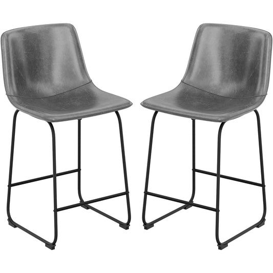 YaFiti Barstools 26'' PU Leather Counter Height Bar Stools Set of 2 with Back Modern Armless Chairs with Footrest and Metal Legs for Kitchen Living Room Pub, Grey