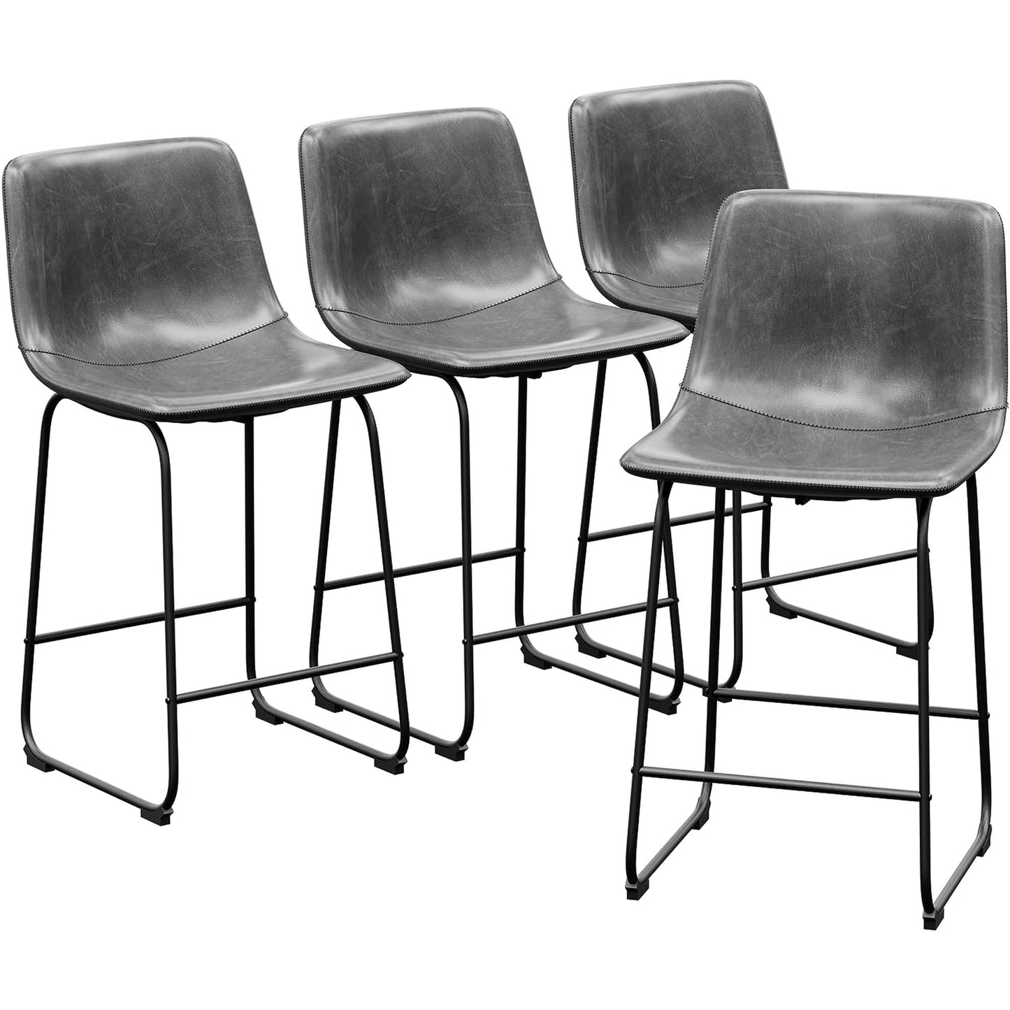 YaFiti Barstools 26'' PU Leather Counter Height Bar Stools Set of 4 with Back Modern Armless Chairs with Footrest and Metal Legs for Kitchen Living Room Pub, Grey