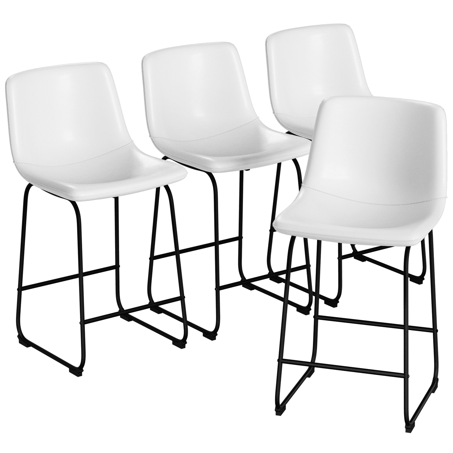 YaFiti Barstools 26'' PU Leather Counter Height Bar Stools Set of 4 with Back Modern Armless Chairs with Footrest and Metal Legs for Kitchen Living Room Pub, White