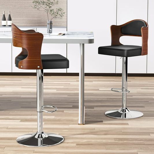 YaFiti Set of 2 Bar Stools Adjustable PU Leather Swivel Kitchen Counter Bar Chair Black