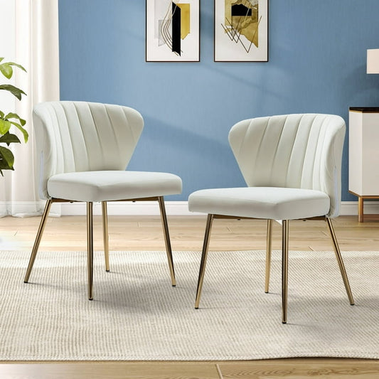 YaFiti Upholstery Dining Side Chair Set of 2 Tufted Metal Legs Living Room White