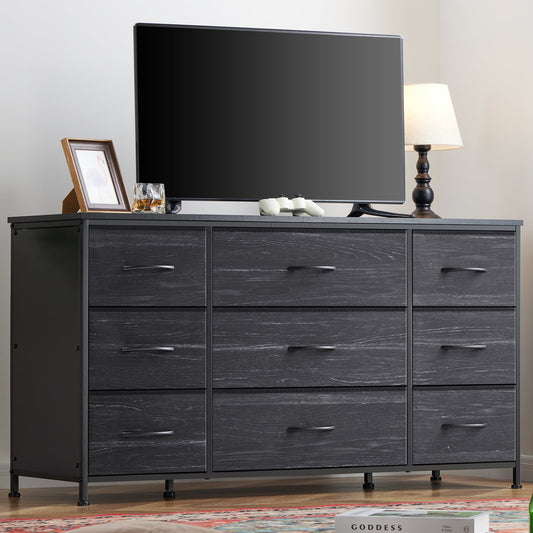 GIKPAL TV Stand Dresser for 45'' 50'' TV, Dressers for Bedroom with 5 Fabric Drawers, Long Dresser with LED Lights and Electrical Outlets, Black