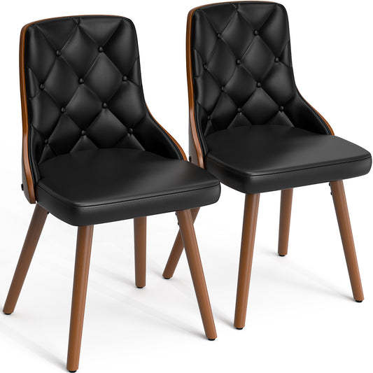 YaFiti Set of 2 Modern Dining Chairs PU Leather Upholstered Dining Side Chairs with Wood Legs for Kitchen Dining Bedroom Living Room, Black