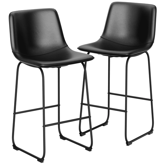 YaFiti 30'' PU Leather Upholstered Bar Stool Set of 2 Counter Bar Height Stools with Backs Modern Armless Stool with Footrest and Metal Legs Modern Bar Chairs for Kitchen Living Room Pub, Black