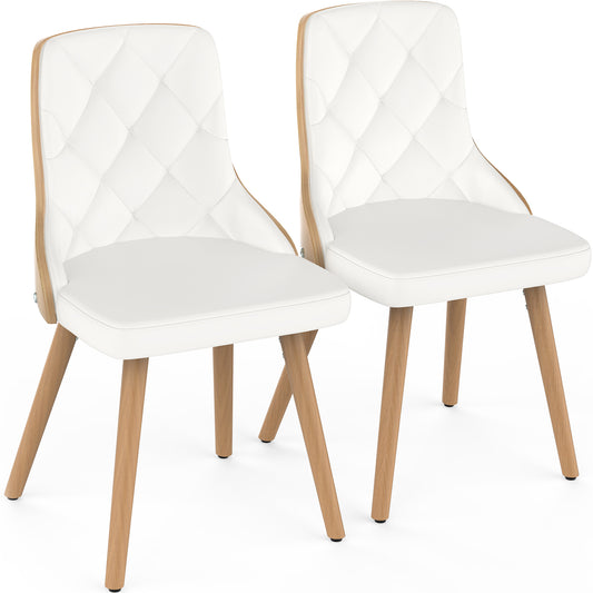 YaFiti Set of 2 Modern Dining Chairs PU Leather Upholstered Dining Side Chairs with Ash Wood Legs for Kitchen Dining Bedroom Living Room, White