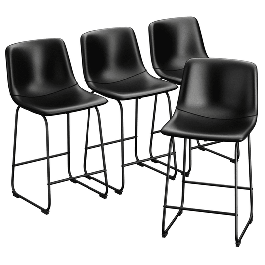 YaFiti 26'' PU Leather Upholstered Bar Stool Set of 4 Counter Bar Height Stools with Backs Modern Armless Stool with Footrest and Metal Legs Modern Bar Chairs for Kitchen Living Room Pub, Black