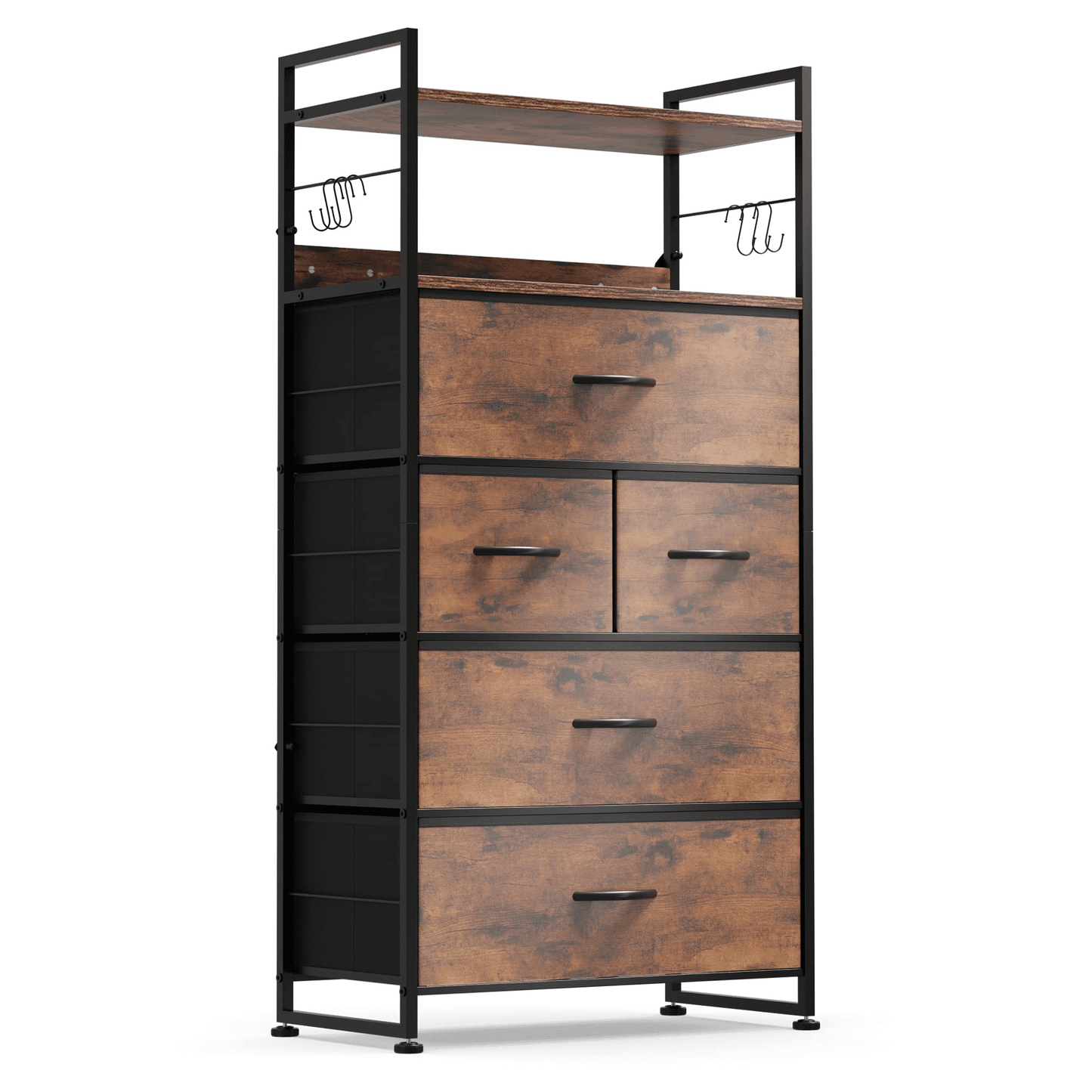 Wostoo 5 Drawers Dresser, Drawers Dressers & Chests for Entryway Bedroom, Storage Organizer Unit with Cationic Fabric Sturdy Metal Frame Wood Tabletop Easy Pull Handle , Brown